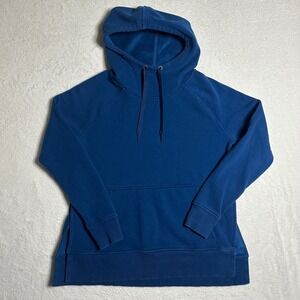 Athleta Blue Pullover Hoodie Fleece Lined Raglan Sleeve S Soft Cozy Athleisure